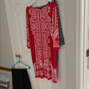 Tiana B. Elegant Red and White Long Sleeve Dress